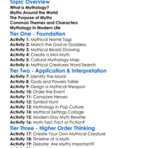 Mythology Worksheet Activity Booklet