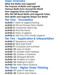 Myths And Legends Worksheet Activity Booklet