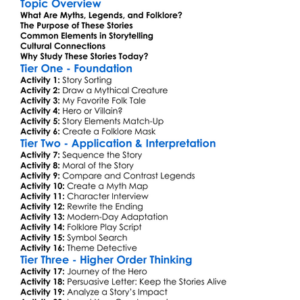 Myths Legends And Folklore Worksheet Activity Booklet