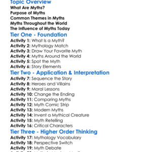 Myths Worksheet Activity Booklet