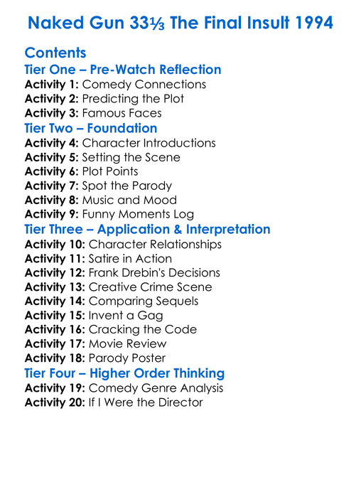 Naked Gun 33⅓ The Final Insult 1994 Worksheet Activity Booklet