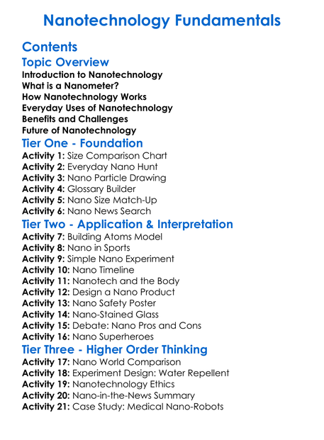 Nanotechnology Fundamentals Worksheet Activity Booklet
