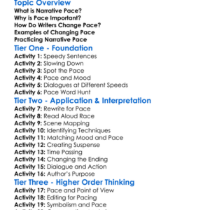 Narrative Pace Worksheet Activity Booklet