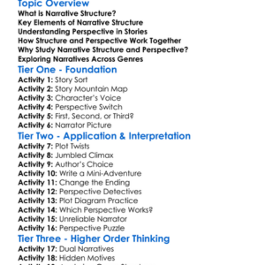 Narrative Structure And Perspective Worksheet Activity Booklet