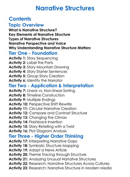 Narrative Structures Worksheet Activity Booklet