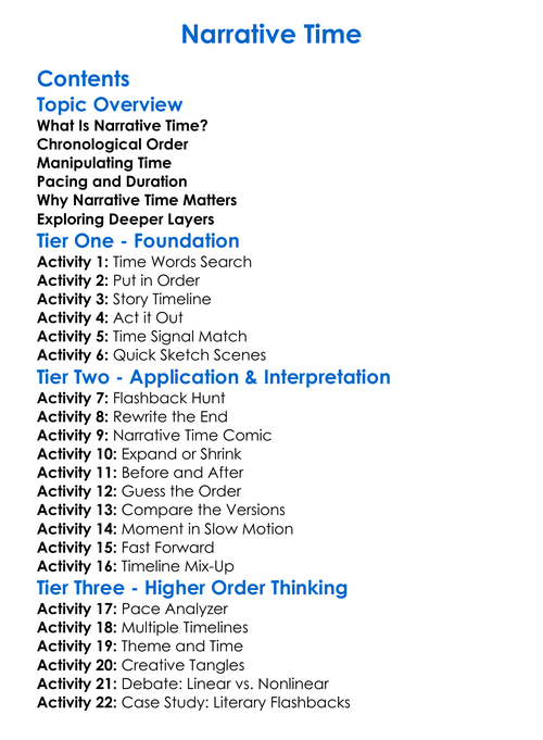 Narrative Time Worksheet Activity Booklet