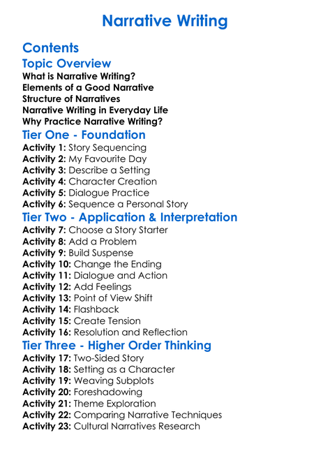 Narrative Writing Worksheet Activity Booklet