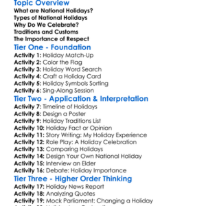 National Holidays Worksheet Activity Booklet