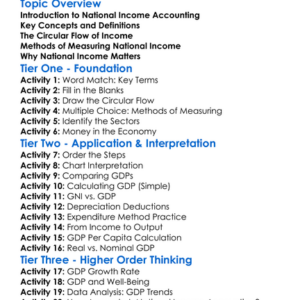 National Income Accounting Worksheet Activity Booklet