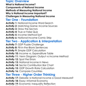 National Income Worksheet Activity Booklet