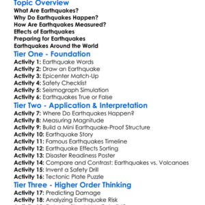 Natural Hazards Earthquakes Worksheet Activity Booklet