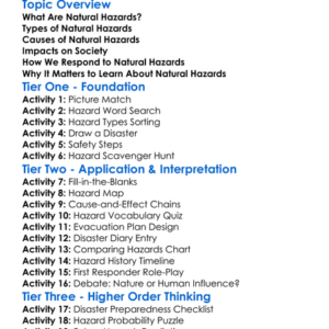 Natural Hazards Worksheet Activity Booklet