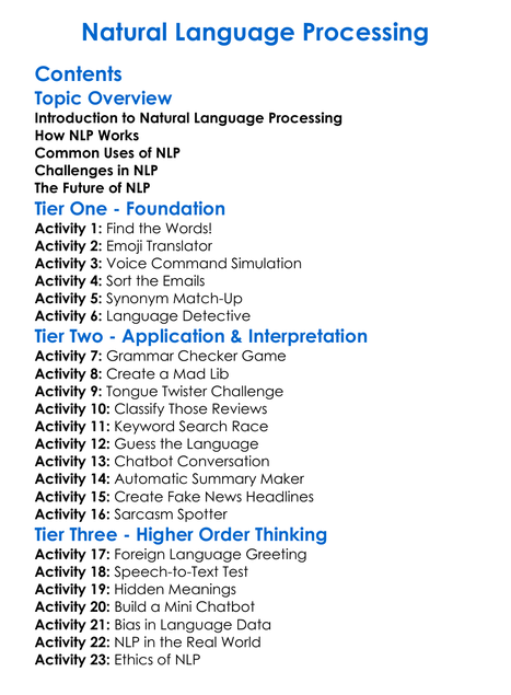 Natural Language Processing Worksheet Activity Booklet