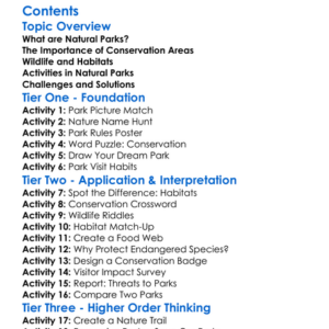 Natural Parks And Conservation Areas Worksheet Activity Booklet