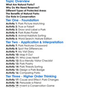 Natural Parks And Reserves Worksheet Activity Booklet