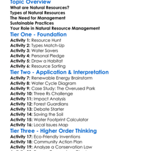 Natural Resource Management Worksheet Activity Booklet