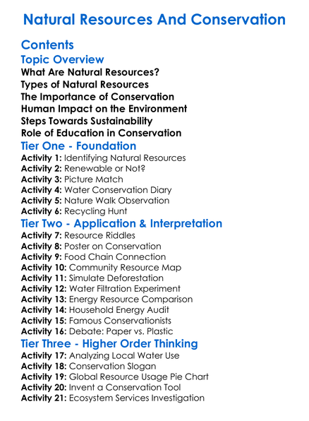 Natural Resources And Conservation Worksheet Activity Booklet