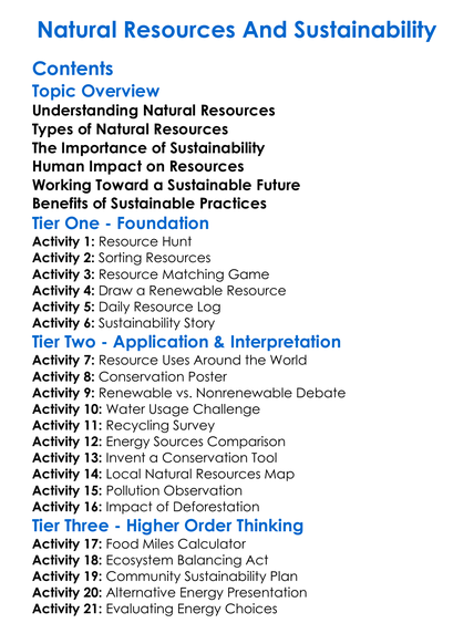 Natural Resources And Sustainability Worksheet Activity Booklet