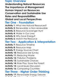Natural Resources Management Worksheet Activity Booklet
