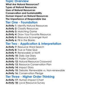 Natural Resources Worksheet Activity Booklet