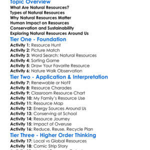 Natural Resources Worksheet Activity Booklet
