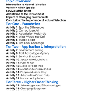 Natural Selection And Adaptation Worksheet Activity Booklet