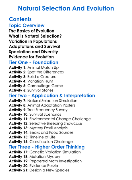 Natural Selection And Evolution Worksheet Activity Booklet