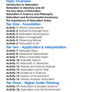 Naturalism Worksheet Activity Booklet