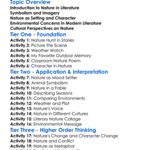 Nature And Environment In Literature Worksheet Activity Booklet