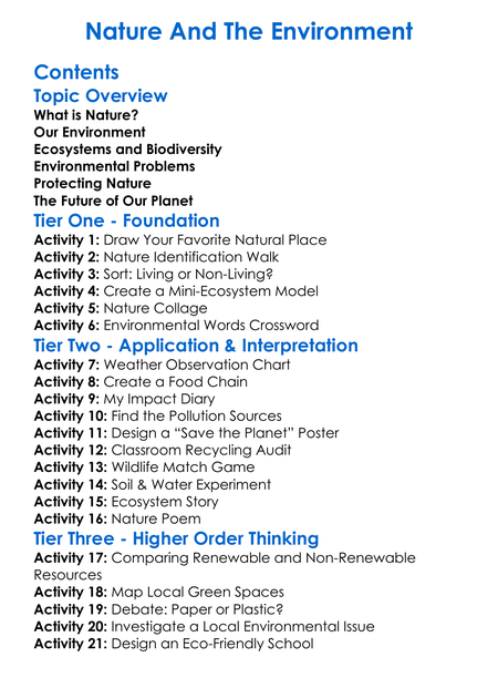 Nature And The Environment Worksheet Activity Booklet