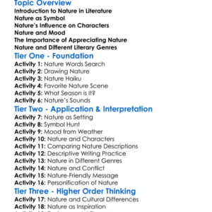 Nature In Literature Worksheet Activity Booklet