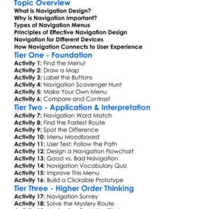 Navigation Design Worksheet Activity Booklet