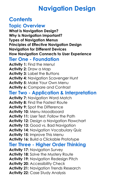 Navigation Design Worksheet Activity Booklet