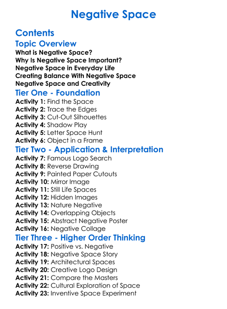 Negative Space Worksheet Activity Booklet
