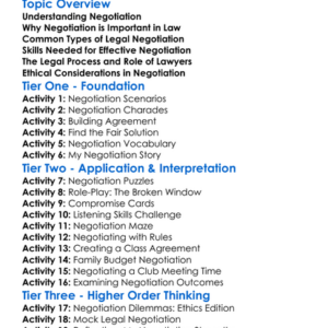 Negotiation In Legal Settings Worksheet Activity Booklet