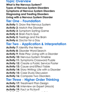 Nervous System Disorders Worksheet Activity Booklet
