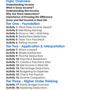 Net Income Vs Gross Income Worksheet Activity Booklet