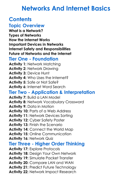Networks And Internet Basics Worksheet Activity Booklet