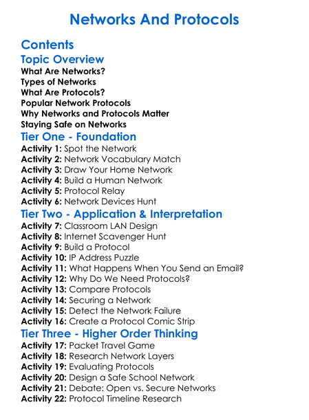 Networks And Protocols Worksheet Activity Booklet