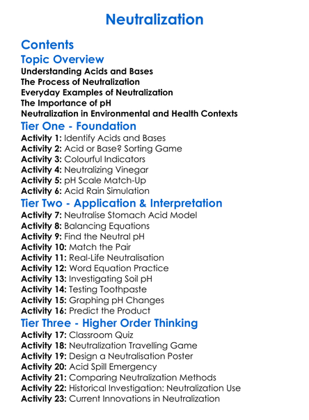 Neutralization Worksheet Activity Booklet