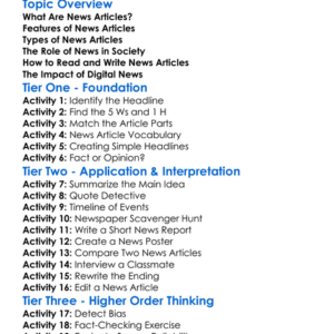 News Articles Worksheet Activity Booklet