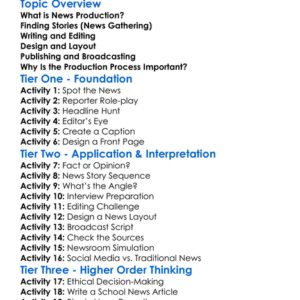 News Production Process Worksheet Activity Booklet