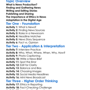 News Production Processes Worksheet Activity Booklet