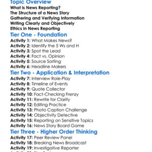 News Reporting Techniques Worksheet Activity Booklet