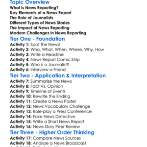 News Reporting Worksheet Activity Booklet