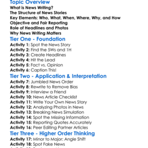 News Writing Worksheet Activity Booklet