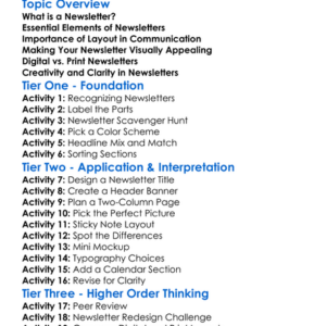 Newsletter Layout Worksheet Activity Booklet