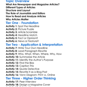 Newspaper And Magazine Articles Worksheet Activity Booklet