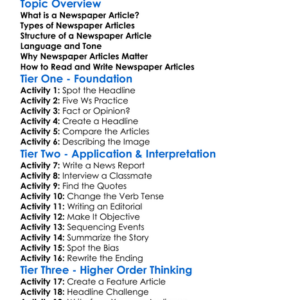 Newspaper Articles Worksheet Activity Booklet