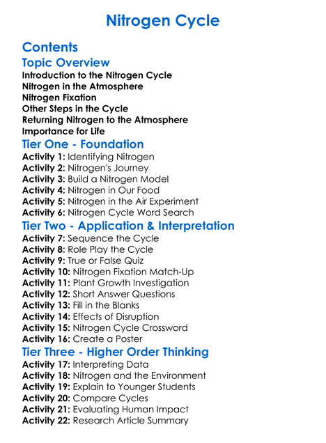 Nitrogen Cycle Worksheet Activity Booklet